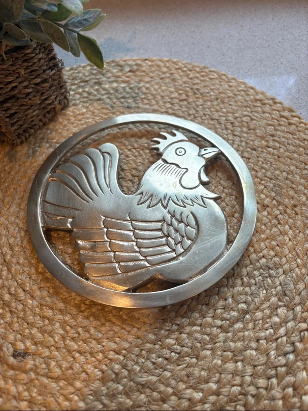 Vintage Brass Rooster Trivet